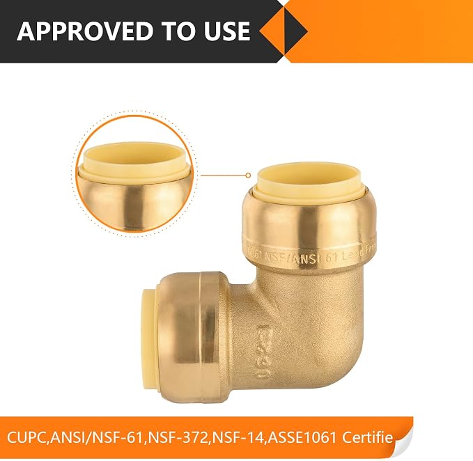 5PC HeSun 3/4" x 3/4" Push-fit 90 Degree Elbow | Brass Push-to-Connect Plumbing - Image 4