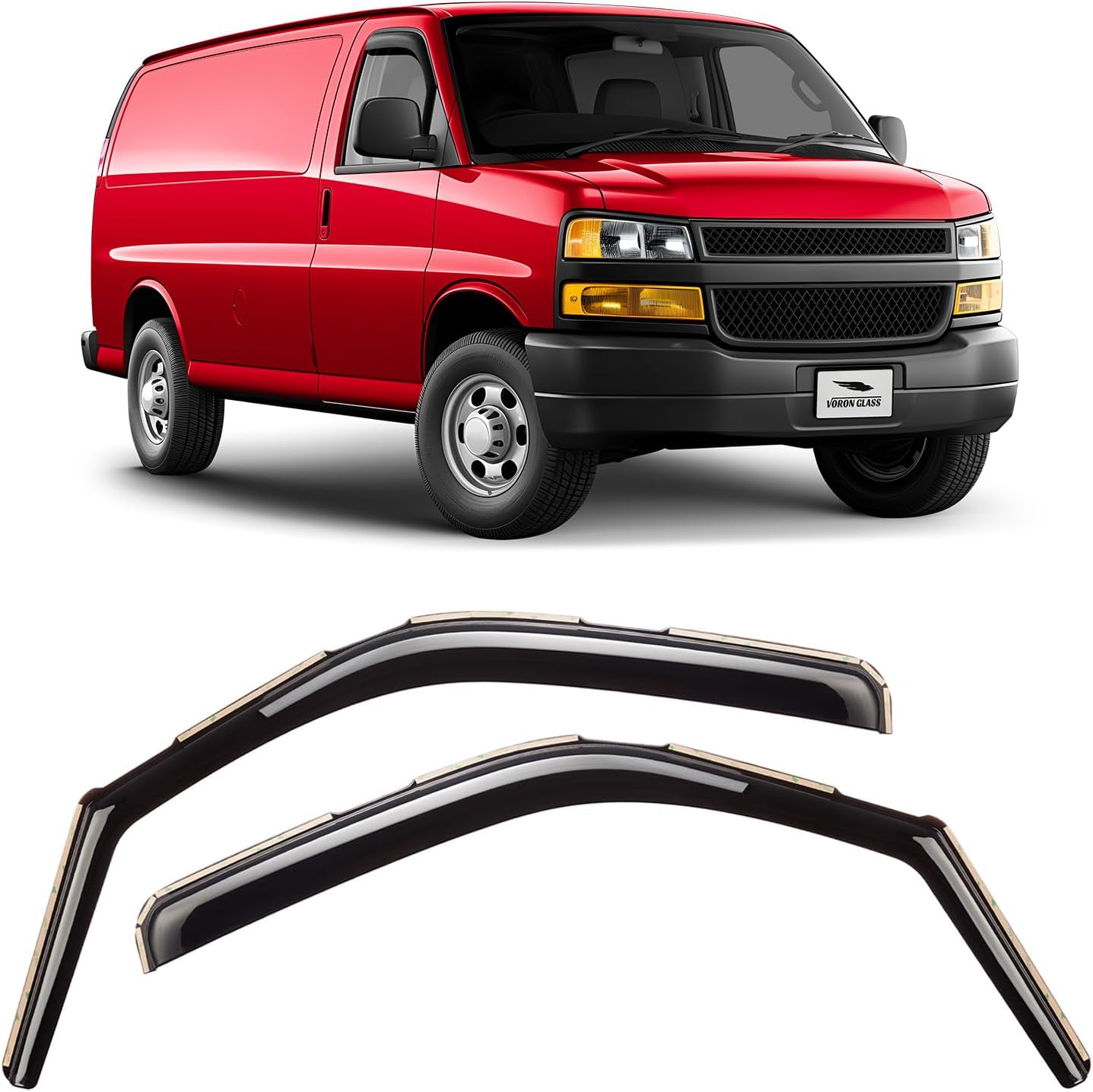 Voron Glass in-Channel Extra Durable Rain Guards for Chevrolet Express Van 2500/3500 1996-2025, Window Deflectors, Vent Window Visors, 2 Pieces - 200280