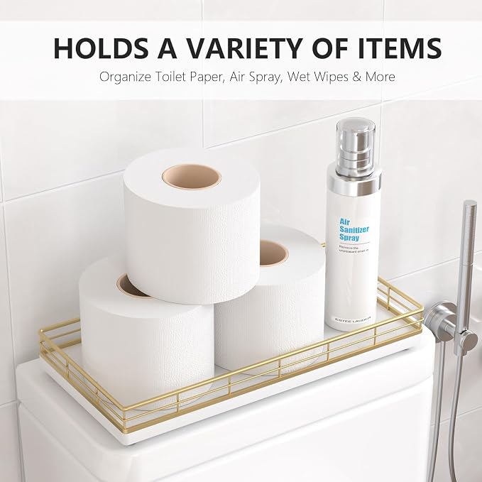 Toilet Paper Basket Organizer, Oak Wood Toilet Tank Tray - Image 2