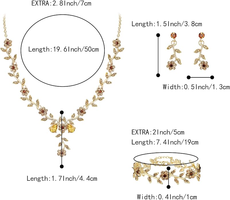BriLove Women's Wedding Jewelry Leaf Cluster Flower Crystal Dangle Earrings Pendant Necklace Set for Bridal