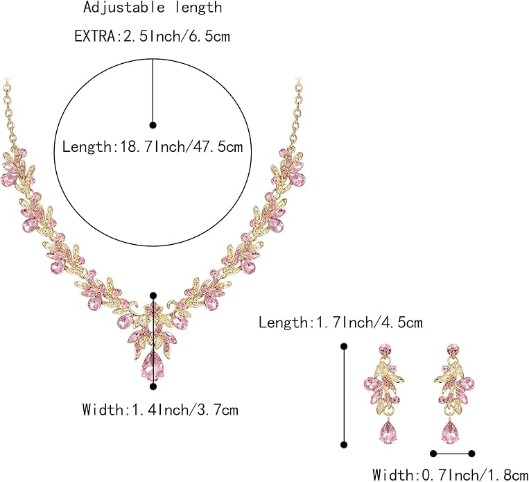 BriLove Women's Wedding Jewelery Set Leaf Flower Crystal Teardrop Marquise Cluster Pendant Necklace Dangle Earrings for Bridal Party