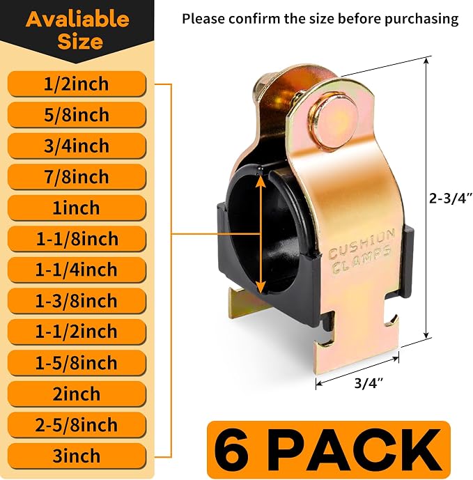 6 Pack Rubber Cushion Pipe Strut Clamp, 1-1/8" OD, Heat Resistant, Easy - Image 2