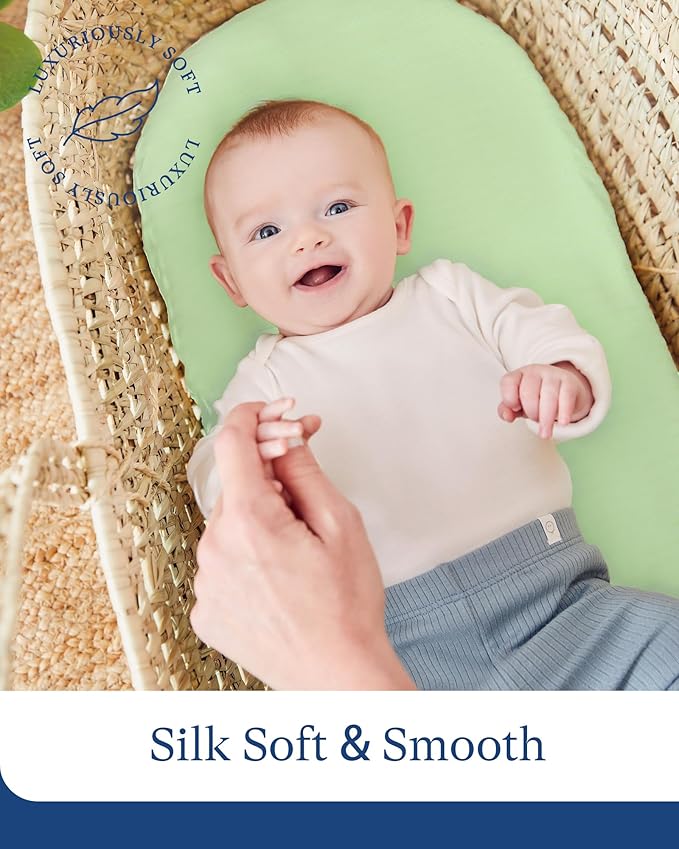 PurComfy Supersoft Fitted Bassinet Sheets, Premium Bamboo Viscose Cradle Sheets, Streachy Hypoallergenic Breathable Moses Basket Oval Rectangle Pad/Mattress Universal Fit for Halo, Dream on Me, 2-Pack