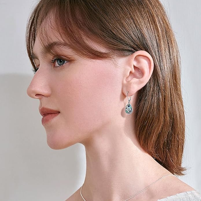 Animal Earrings 925 Sterling Silver Abalone Shell Dangle Drop Earrings Leverback Earrings Cute Animal Jewelry Gifts for Women Girlfriend