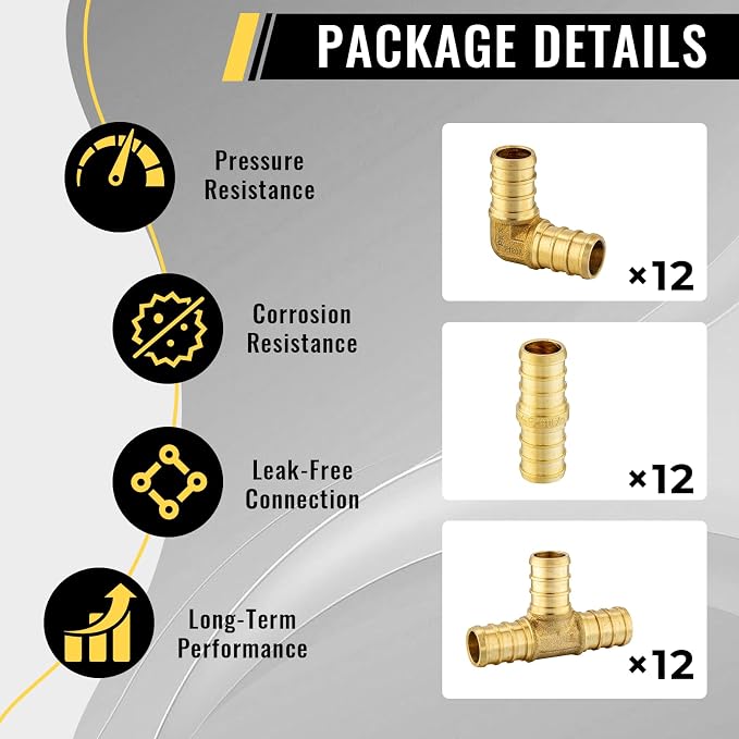 36 Pack Foskan 3/4 Inch PEX Barb Crimp Fittings Set | 12 Pieces Each:Elbow - Image 3