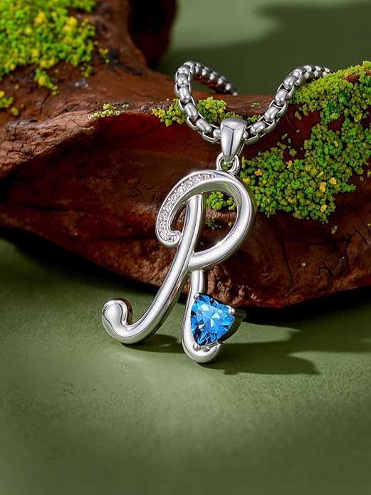 Valentines Day Gifts for Women Alphabet A to Z Initial Birthstone Pendant Necklaces for Women - 18k White Gold Plated Personalized Name Jewelry Valentine Mothers Day Birthday Gifts for Women Her Girlfriend