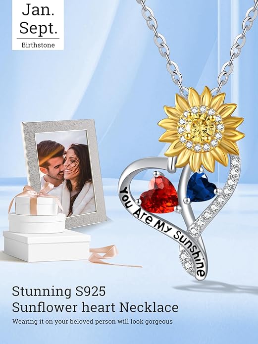 Valentine's Day Gifts for Wife 925 Sterling Silver Double Birthstone Pendant Necklaces I Love You for Always and Forever Necklace Anniversary Birthday Gifts for Wife Girlfriend Mom Her