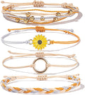 FANCY SHINY Sunflower String Bracelet Boho Braided Rope Wrap Bracelets Cute Summer Beach Surfer Jewelry for Women