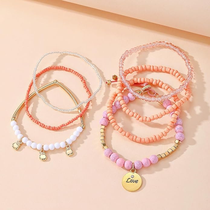MengPa Beaded Bracelets for Women Trendy Stacks Boho Bead Bracelet Pack Friendship Jewelry
