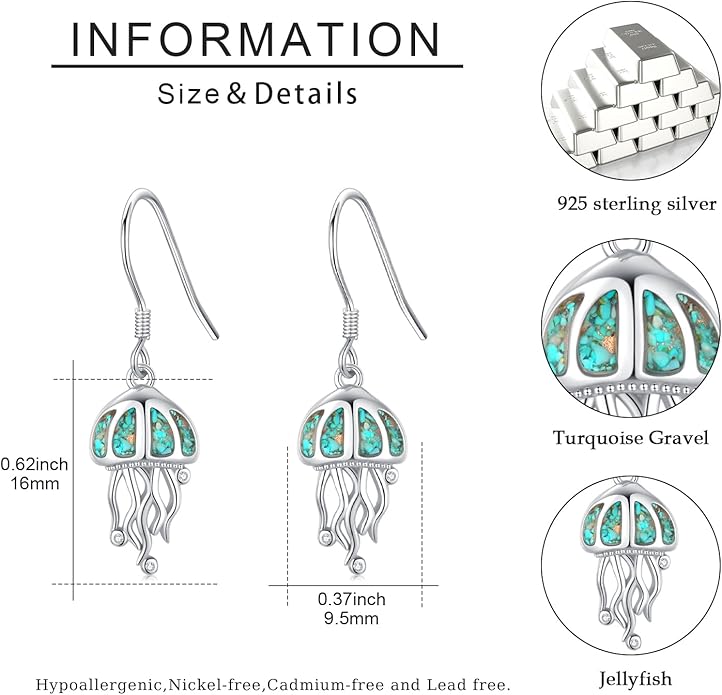 Ocean Earrings 925 Sterling Silver Turquoise Sea Animal Dangle Drop Earrings Beach Themed Jewelry Gifts for Women Girls