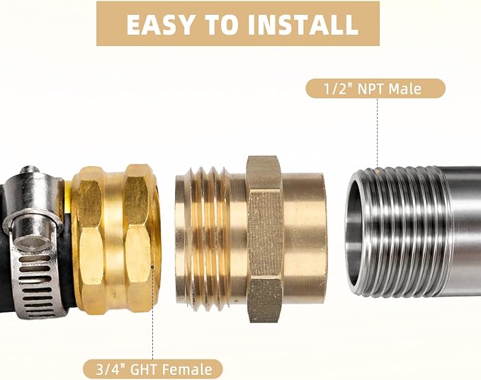 2pcs Garden Hose Adapter, 1/2" NPT Female to 3/4" GHT Male Hose Connector | - Image 5