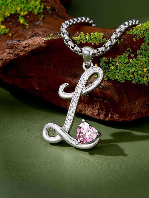 Valentines Day Gifts for Women Alphabet A to Z Initial Birthstone Pendant Necklaces for Women - 18k White Gold Plated Personalized Name Jewelry Valentine Mothers Day Birthday Gifts for Women Her Girlfriend
