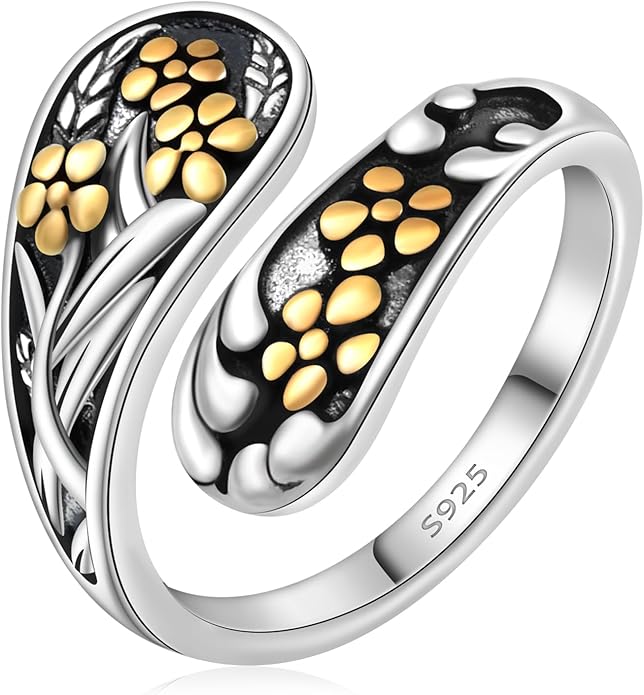Spoon Rings for Women 925 Sterling Silver Sunflower Adjustable Thumb Spoon Rings Celtic Knot Promise Engagement Statement Boho Vintage Finger Open Antique Rings Jewelry