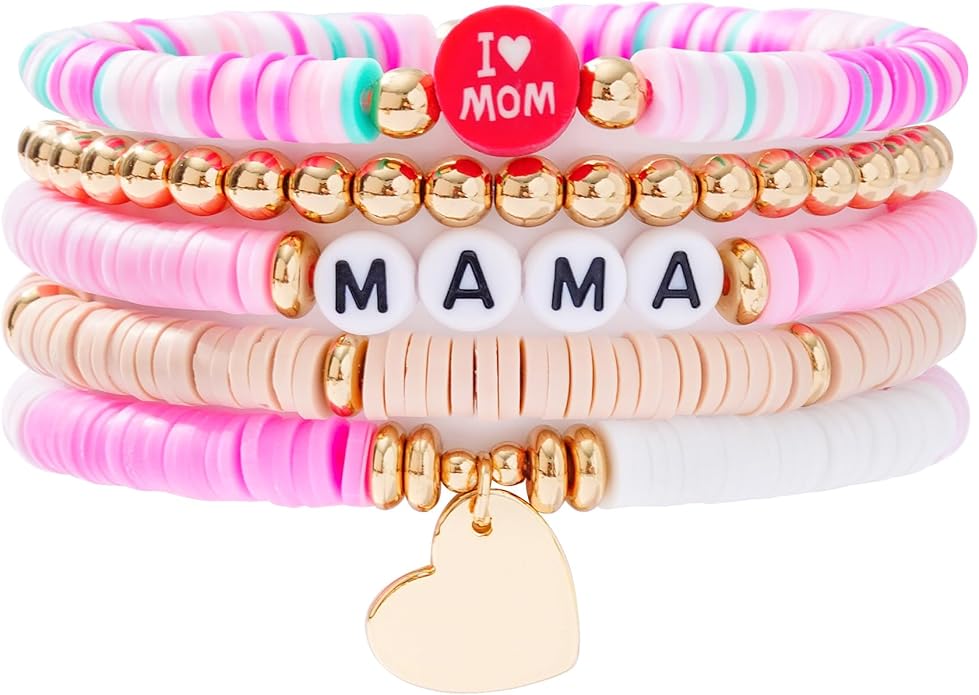 Heishi Beaded Stretch Bracelets for Women Stackable Polymer Clay Beads Bracelets Friendship Boho Summer Beach Bracelet Jewelry Set
