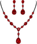 EleQueen Women's Cubic Zirconia Teardrop Y-Necklaces Dangle Earrings Jewelry Sets for Brides Bridesmaids