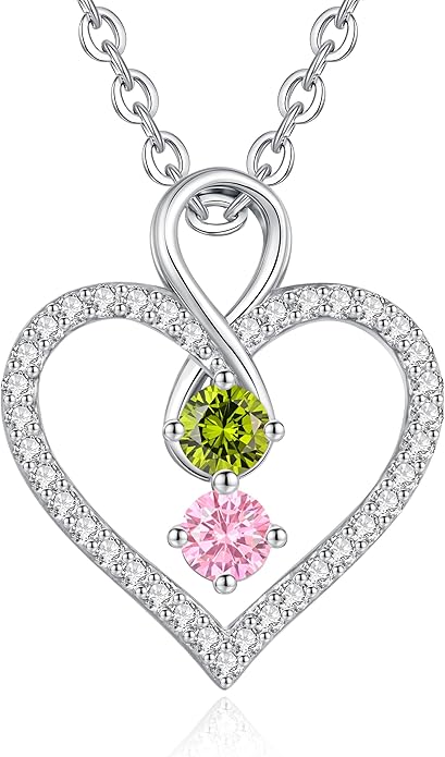 LOUISA SECRET Infinity Double Birthstone Necklace, 925 Sterling Silver Tiny Pendant Heart Necklace for Women Wife Her, Best Jewelry Gift Heart Jewelry Meaningful Gift for Valentine's Day, Christmas, Birthday Anniversary