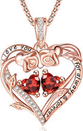 Rose Heart Necklaces for Women, Rose Gold Forever Love Jewelry with 2 Birthstones Pendant,Valentines Anniversarry Birthday Gifts for Her Wife Mom Grandma Daughter, 18+2 Inch Chain