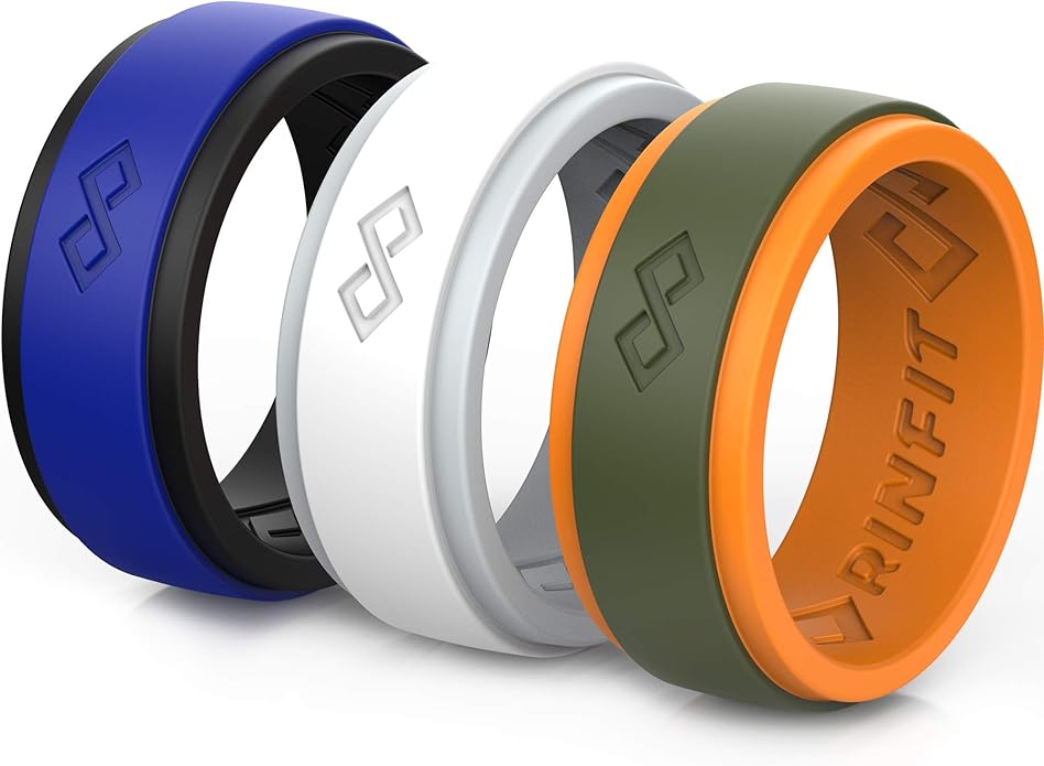Rinfit Silicone Rings for Men 9mm Wide, 2mm Thick - Mens Rubber Wedding Bands - Infinity Ring with 2 Layers - Patented Design