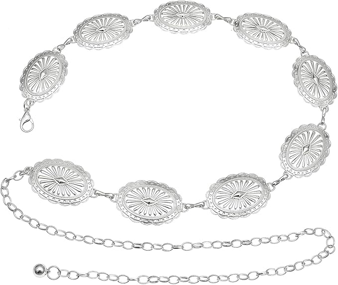 Women's Concho Chain Belt Western Cowgirl Metal Waist Chain Belt for Dress