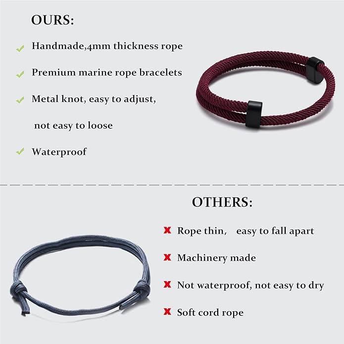 TempBeau Nautical Braided Rope Bracelets Set - 6 Pcs Adjustable Braided Cord Bracelet, Handmade Navy Marine String Bracelet with Metal Knot, Men Women Braided Bracelets Gifts