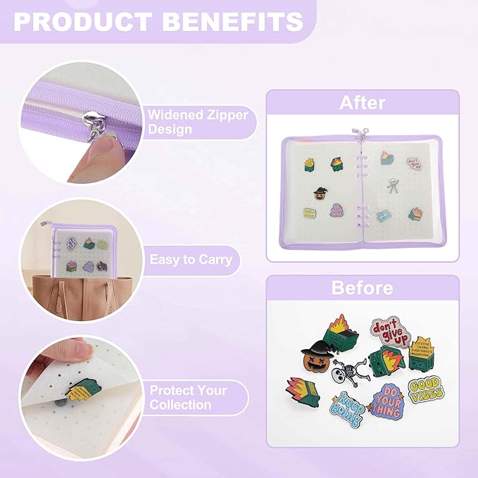 Pin Bag, Portable Pin Display Book, Ideal for Pins, Brooches Storage, Purple White