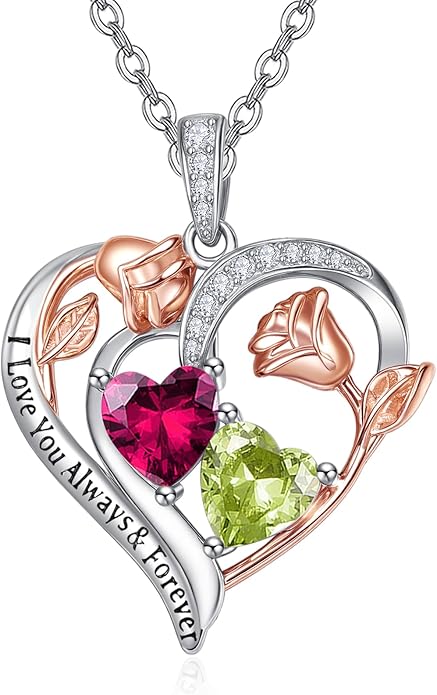 Valentine's Day Gifts for Wife 925 Sterling Silver Double Birthstone Pendant Necklaces I Love You for Always and Forever Necklace Anniversary Birthday Gifts for Wife Girlfriend Mom Her