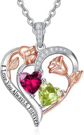 Valentine's Day Gifts for Wife 925 Sterling Silver Double Birthstone Pendant Necklaces I Love You for Always and Forever Necklace Anniversary Birthday Gifts for Wife Girlfriend Mom Her