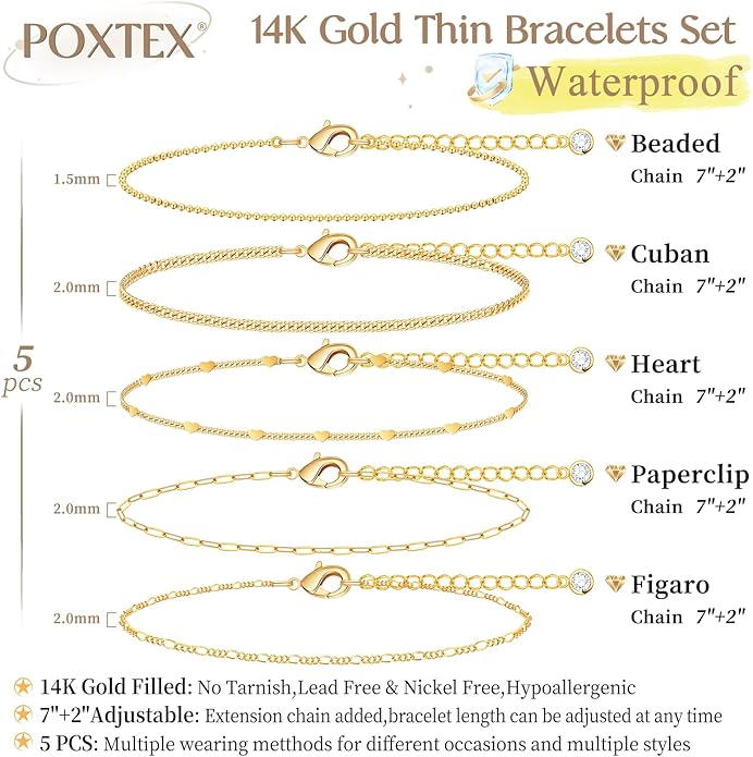 Gold Bracelets Set for Women Stack, Dainty Thick Bracelets Stack for Women Trendy, Simple Thin Gold Plated Cuff Stackable Bracelets With Beaded Cuban Paperclip Snake Rope Bangle Hand Chain Jewelry Gifts for Women Non Tainish