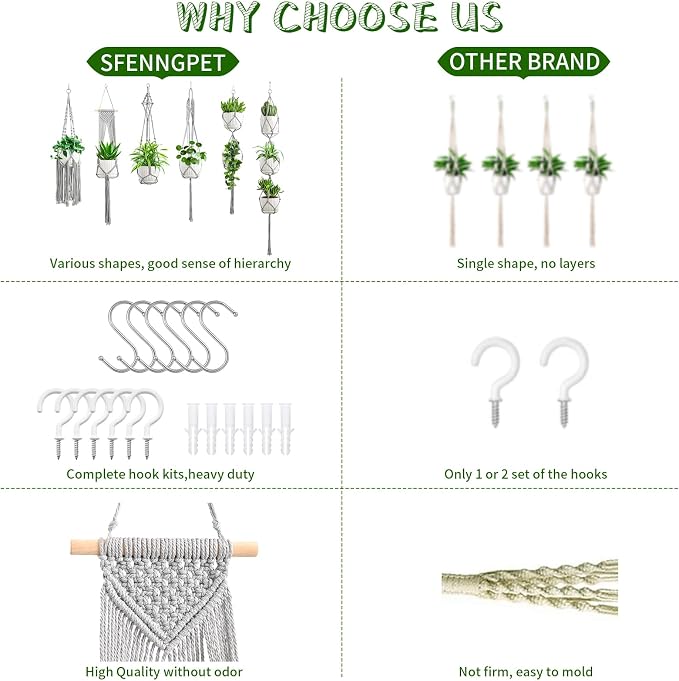 SFENNGPET Macrame Plant Hangers, handmade macromay plant hangers, indoor flower - Image 6