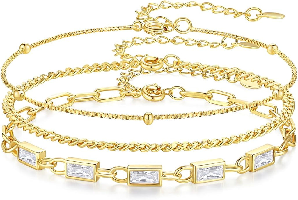 Gold Birthstone Bracelet for Women, 18K Gold Plated Layered Jewelry Bracelet Set, Womens Dainty Stackable Bracelets Link Paperclip Chain Valentines Day Gift for Wife Her