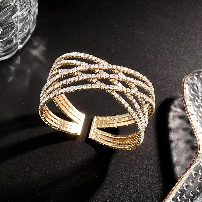 Suyi Rhinestone Bracelet Multilayer Gold Cuff Bracelet for Women Crystal Braidal Bracelets