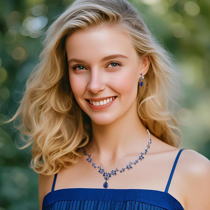 Hadskiss Jewelry Set for Women, Necklace Dangle Earrings Bracelet Set with White AAA Cubic Zirconia, Allergy Free Wedding Party Jewelry for Bridal Bridesmaid