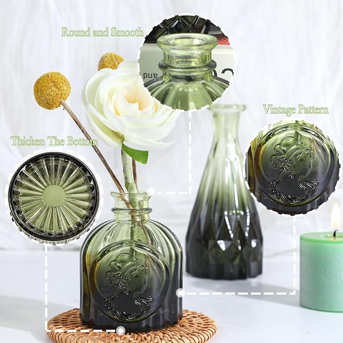UPBUD Green Glass Bud Vases Set of 12, Mini Flower Vase - Image 9