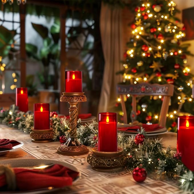 Homemory Christmas Red Flickering Flameless Candles, Battery Operated Acrylic - Image 3