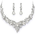 BriLove Women's Wedding Bridal Austrian Crystal Teardrop Cluster Statement Necklace Dangle Earrings Jewelry Set