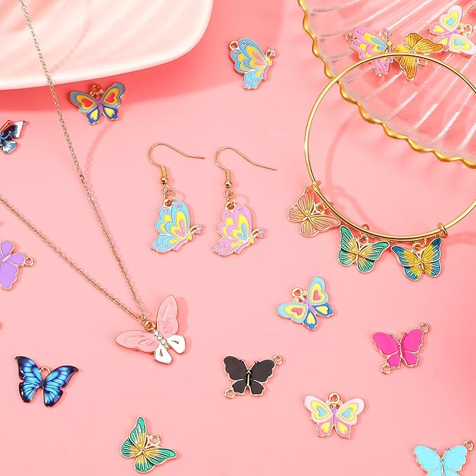 MARFOREVER 40Pcs/20 Pairs Butterfly Charms, Mixed Butterflies Charms for Jewelry Making, Assorted Enamel Butterfly Charm Pendants for Necklace Earring Bracelet Crafting