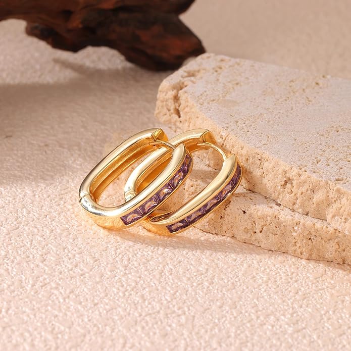 Trendy CZ Gold/Silver Hoop Earrings for Women Square Hypoallergenic chunky gold Hoop Earrings Geometric Minimalist Rectangle Hoops