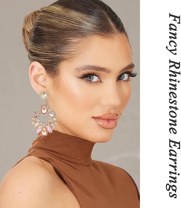 Fashion Rhinestone Statement Drop Dangle Earrings Large Colorful Crystal Chandelier Earrings for Women Bridal Wedding Party Prom