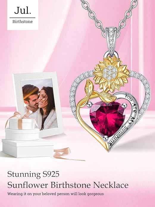 Valentine's Day Gifts for Wife 925 Sterling Silver Double Birthstone Pendant Necklaces I Love You for Always and Forever Necklace Anniversary Birthday Gifts for Wife Girlfriend Mom Her