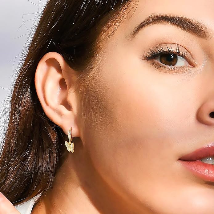 14K Gold Earring Cross Waterdrop Butterfly Heart Knot Earrings for Women Gold Silver Cross Leverback Drop Gold Silver Teardrop Hoop Dangle Earring White Gold Dangle Drop Earring