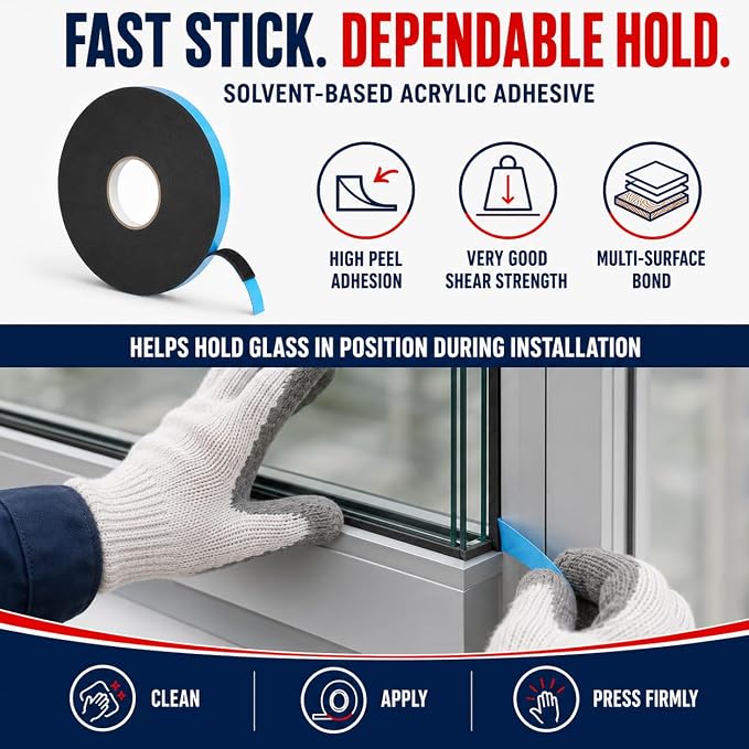 GGR Supplies DC-PEF06P Double Sided Window Glazing Tape, 1/16 Inch Thick x 3/8 - Image 4