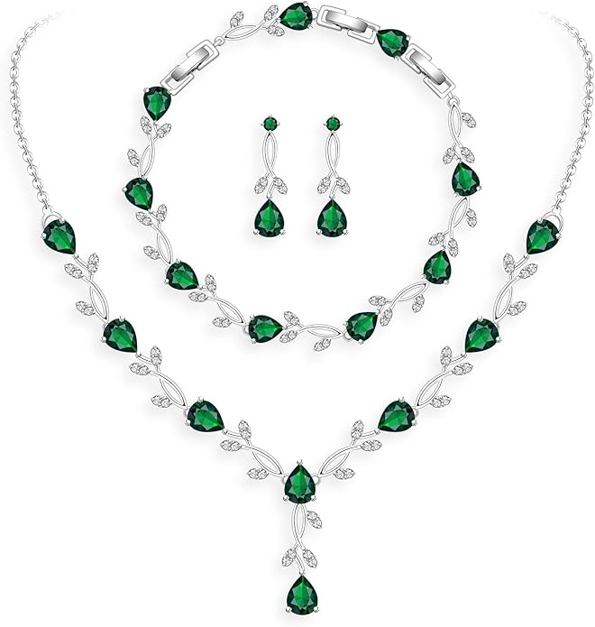 GZWHD Wedding Jewelry Sets for Bride Bridesmaid Women Cubic Zirconia Necklace Earrings Bracelet Set Gift for Mother Friend Wife Daughter Sister Party Prom Jewelry