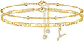 Ursteel Ankle Bracelets for Women, 14K Gold Plated Dainty Layered Chain CZ Initial Anklets Summer Jewelry Gifts for Women