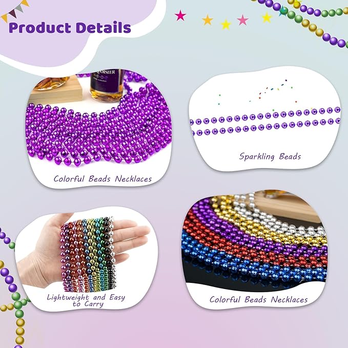 ZYFLSQ 100 Pcs 33" 7mm Metallic Purple Beads Necklaces, Bulk Mardi Gras Beaded Necklaces, Party Beads Costume Necklaces (Purple)