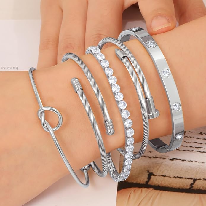 18 K Gold Plated Love Bangle Bracelet Stack Cuff Jewelry for Women Jewelry Set for Women Gift with Box