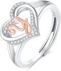 INFUSEU 925 Sterling Silver Initial Heart Ring for Women Girls, Adjustable Size