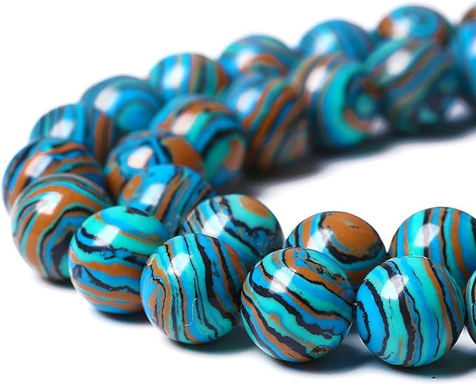 72PCS 10mm Blue Malachite Stone Beads Round Loose Gemstone Beads for Jewelry Making DIY Bracelet Necklace 32" 2 Strand,Energy Stone Healing Power