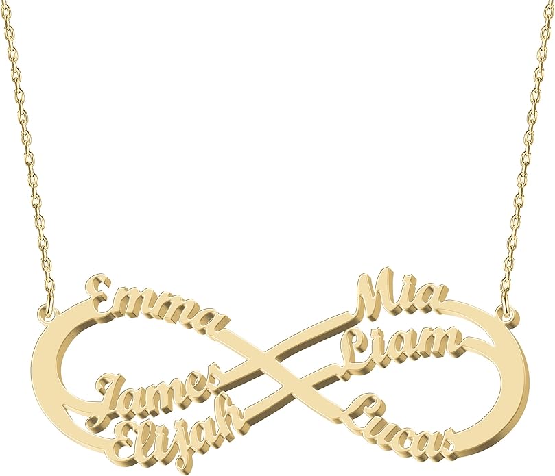 Personalized Gold Infinity Name Necklace with Heart Beautiful Arrow Anchor Compass Mountain Constellation Forever Love Pendant Jewelry Best Birthday Gift Ideas for Women Girls Mother Daughter Friendship
