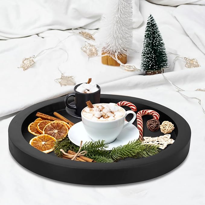Black Wooden Decorative Trays for Kitchen Counter Living Room Centerpiece | - Image 5