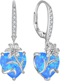 YL Heart Dangle Earrings for Women Sterling Silver Lily Flower Leverback Earrings Created Opal Flower Jewelry